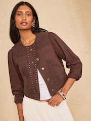 Love & Roses Chocolate Brown Denim Jacket With Cornelli Detail - Image 4 of 4