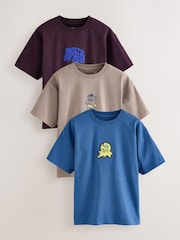 Blue/Neutral/Plum - Kurzarm-T-Shirts in Relaxed-Fit mit Grafikprint im 3er-Pack (3–16J.) - Bild 1 von 7