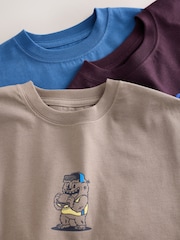Blue/Neutral/Plum - Kurzarm-T-Shirts in Relaxed-Fit mit Grafikprint im 3er-Pack (3–16J.) - Bild 6 von 7