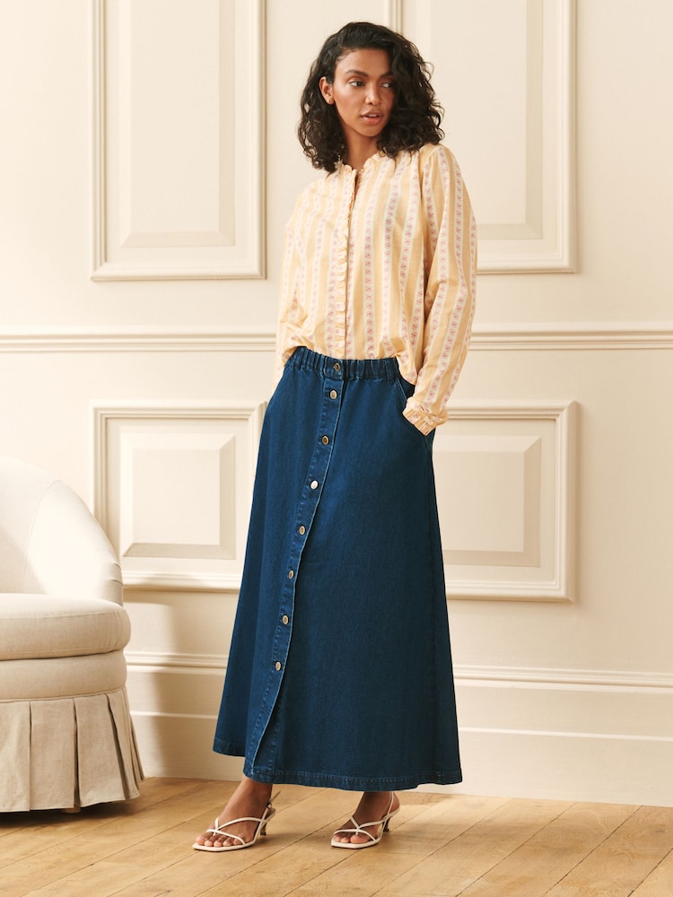 Laura Ashley Denim Button Front Skirt - Image 1 of 4