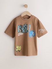 Blue/Grey/Tan Relaxed Fit Graphic Print Short Sleeve T-Shirts 3 Pack (3-16yrs) - Image 3 of 7