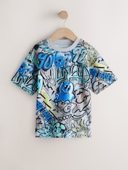 Blue/Grey/Tan Relaxed Fit Graphic Print Short Sleeve T-Shirts 3 Pack (3-16yrs) - Image 4 of 7
