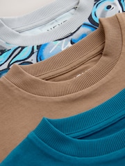 Blue/Grey/Tan Relaxed Fit Graphic Print Short Sleeve T-Shirts 3 Pack (3-16yrs) - Image 6 of 7