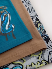 Blue/Grey/Tan Relaxed Fit Graphic Print Short Sleeve T-Shirts 3 Pack (3-16yrs) - Image 7 of 7