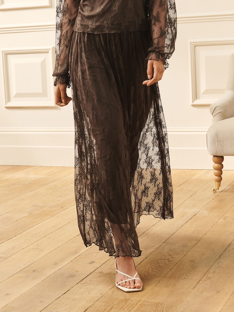 Laura Ashley Brown Floral Lace Skirt - Image 1 of 7