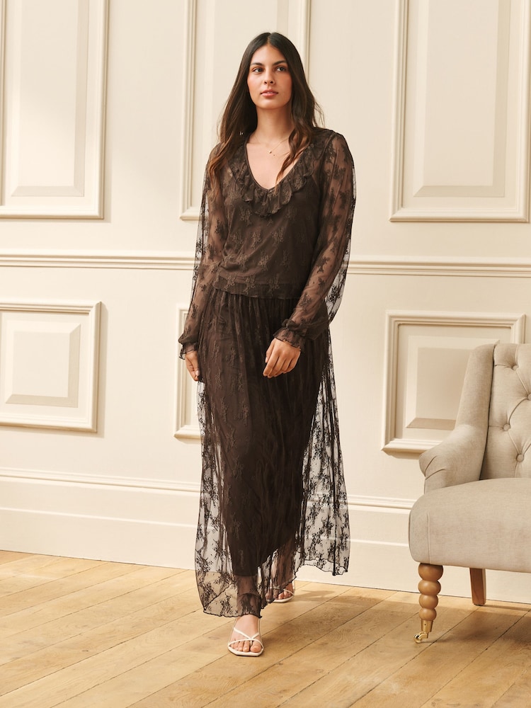 Laura Ashley Brown Floral Lace Skirt - Image 2 of 7