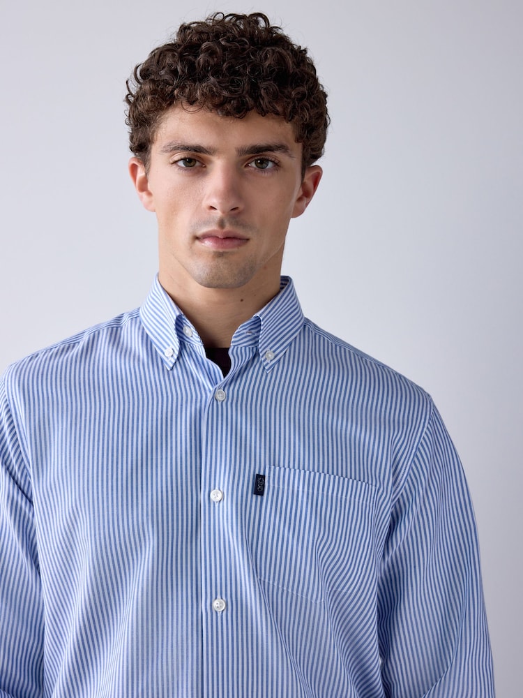Blue Stripe Regular Fit Easy Iron Button Down Long Sleeve Oxford Shirt - Image 1 of 5 Blue Stripe Regular Fit Easy Iron Button Down Long Sleeve Oxford Shirt - Image 1 of 5