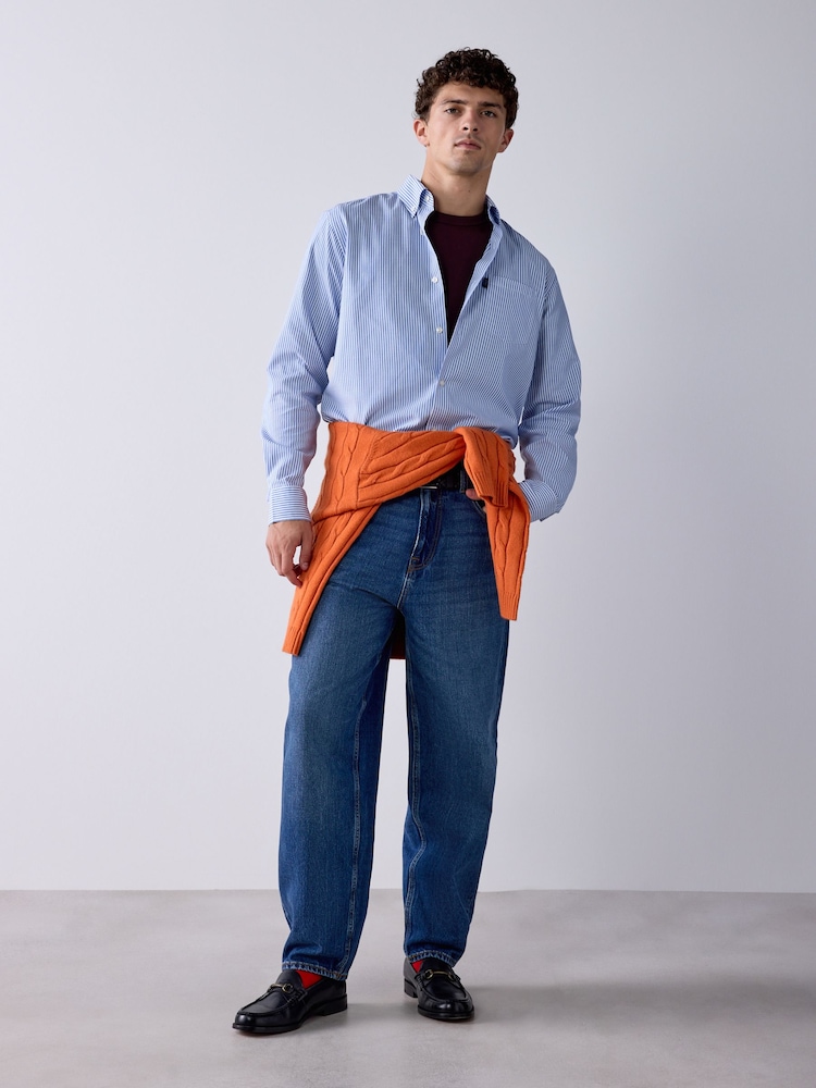 Blue Stripe Regular Fit Easy Iron Button Down Long Sleeve Oxford Shirt - Image 2 of 5 Blue Stripe Regular Fit Easy Iron Button Down Long Sleeve Oxford Shirt - Image 2 of 5