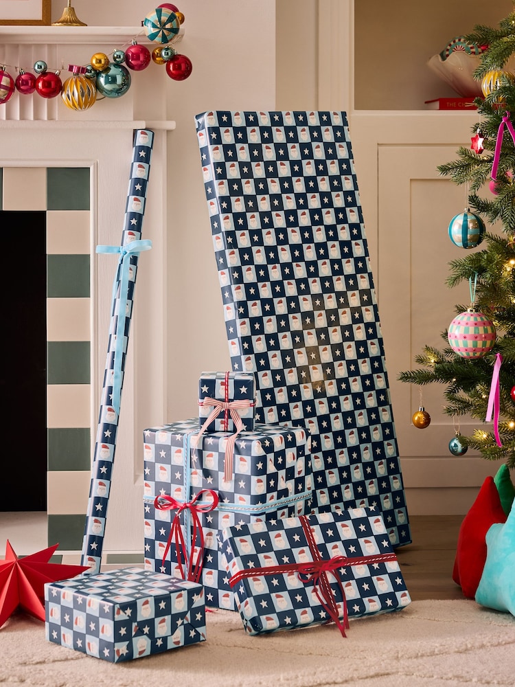 Navy Blue Santa Extra Wide 10M Christmas Wrapping Paper - Image 1 of 3