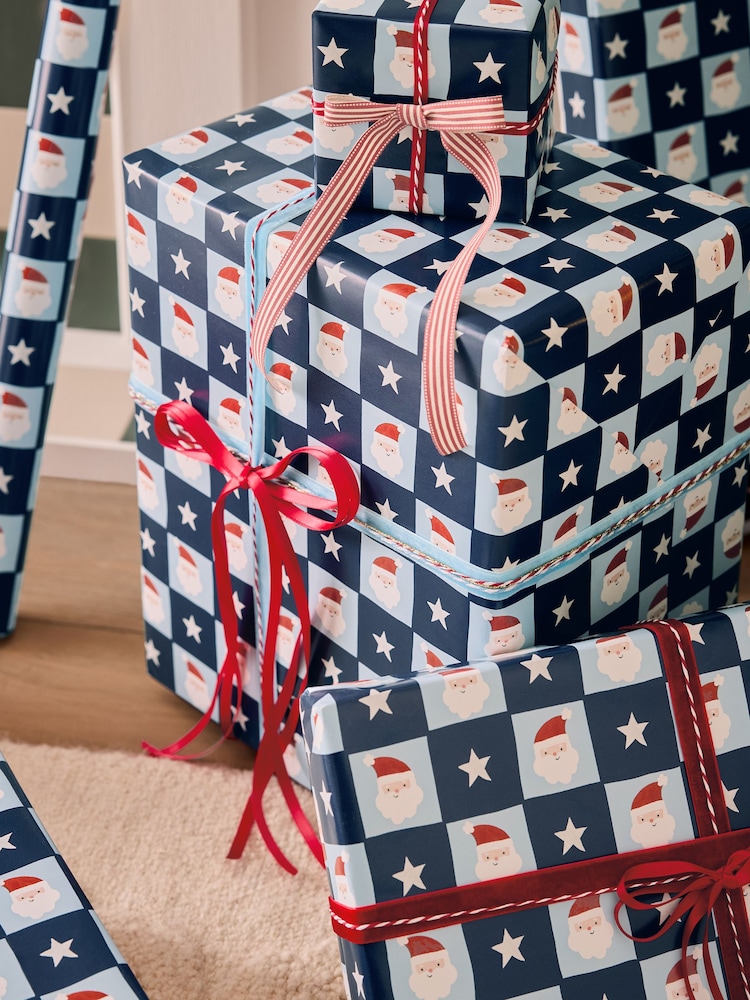 Navy Blue Santa Extra Wide 10M Christmas Wrapping Paper - Image 2 of 3