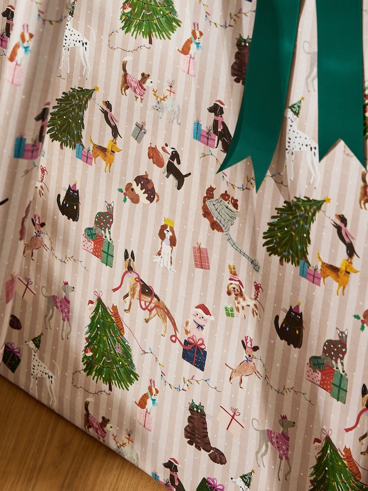 Natural Striped Festive Dog Extra Wide 10M Christmas Wrapping Paper - Image 2 of 3 Natural Striped Festive Dog Extra Wide 10M Christmas Wrapping Paper - Image 2 of 3