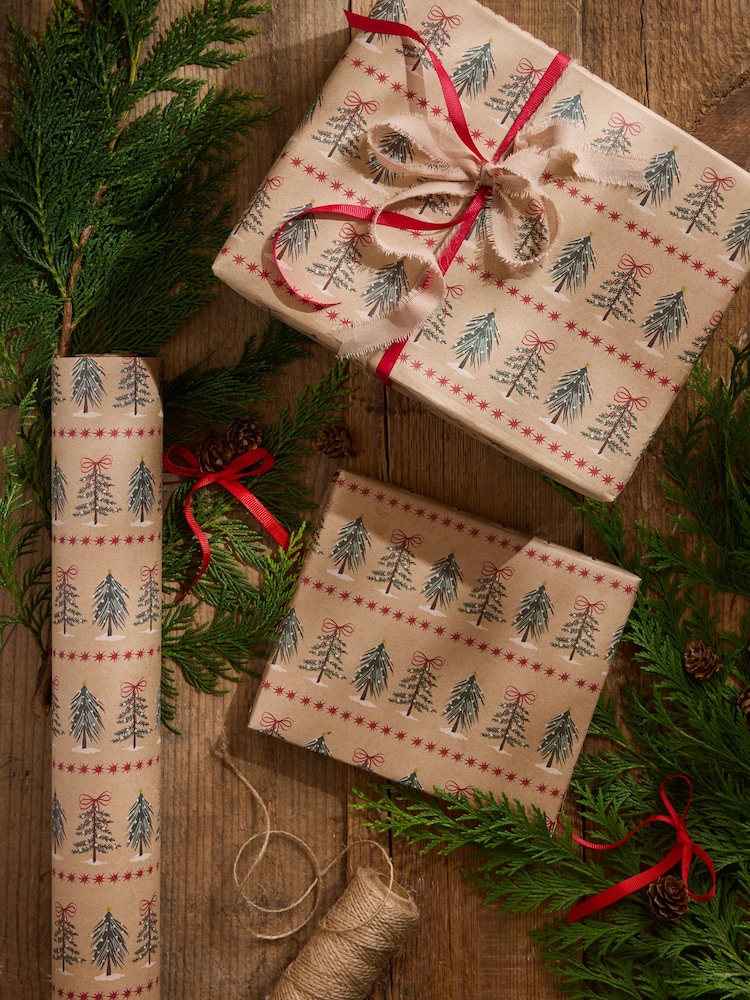 Kraft Christmas Tree Standard Width 15m Christmas Wrapping Paper - Image 1 of 4