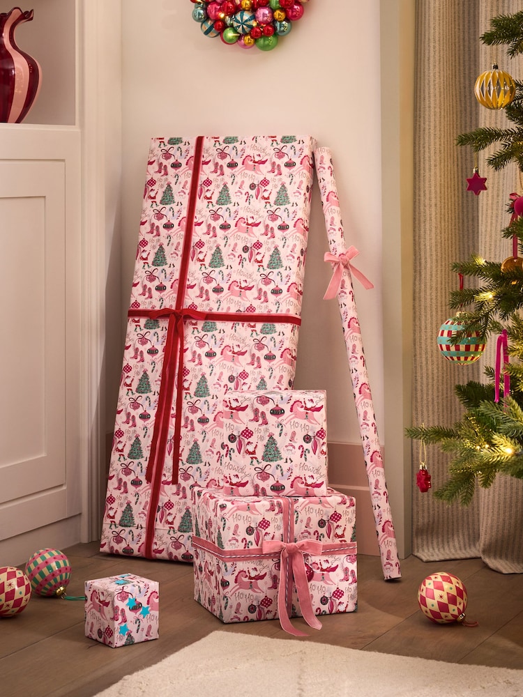 Pink Howdy Santa Extra Wide 10M Christmas Wrapping Paper - Image 1 of 4 Pink Howdy Santa Extra Wide 10M Christmas Wrapping Paper - Image 1 of 4
