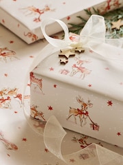 Natural Cream Deer Print Standard Width 15m Christmas Wrapping Paper - Image 2 of 3