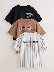 Brown/Cream/Black Relaxed Fit Graphic Print Short Sleeve T-Shirts 3 Pack (3-16yrs) - Image 1 of 7
