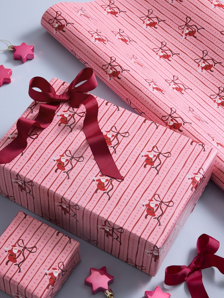 Pink Bow Santa Standard Width 15m Christmas Wrapping Paper - Image 1 of 4 Pink Bow Santa Standard Width 15m Christmas Wrapping Paper - Image 1 of 4