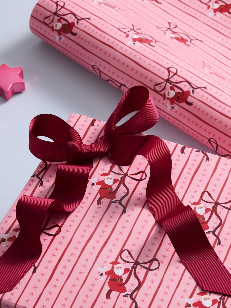 Pink Bow Santa Standard Width 15m Christmas Wrapping Paper - Image 2 of 4 Pink Bow Santa Standard Width 15m Christmas Wrapping Paper - Image 2 of 4