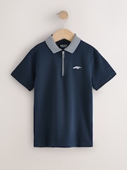 Navy Zip Neck Short Sleeve Jersey Polo Shirt (3-16yrs) - Image 1 of 3