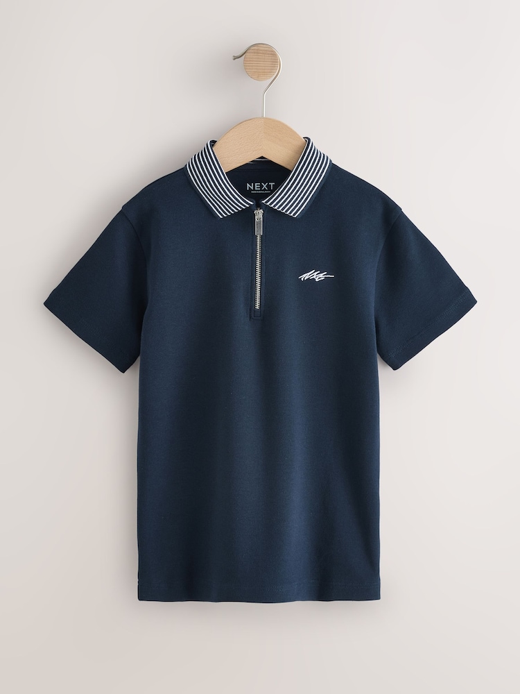 Navy Zip Neck Short Sleeve Jersey Polo Shirt (3-16yrs) - Image 1 of 3