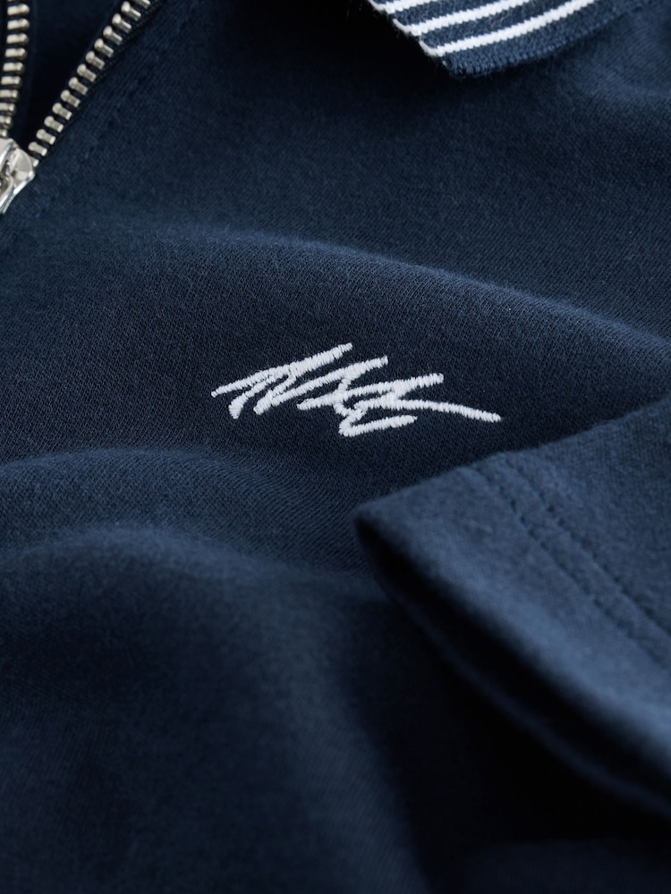 Navy Zip Neck Short Sleeve Jersey Polo Shirt (3-16yrs) - Image 2 of 3