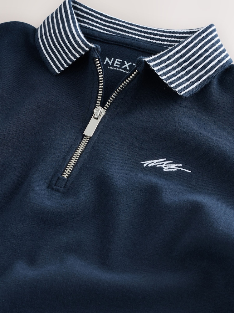 Navy Zip Neck Short Sleeve Jersey Polo Shirt (3-16yrs) - Image 3 of 3