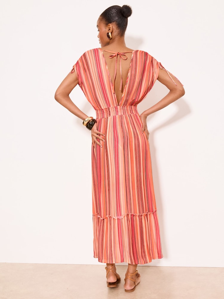 Lipsy Pink/Orange Stripe Print Crochet Trim Tassels V-Neck Maxi Dress - Image 4 of 4 Lipsy Pink/Orange Stripe Print Crochet Trim Tassels V-Neck Maxi Dress - Image 4 of 4