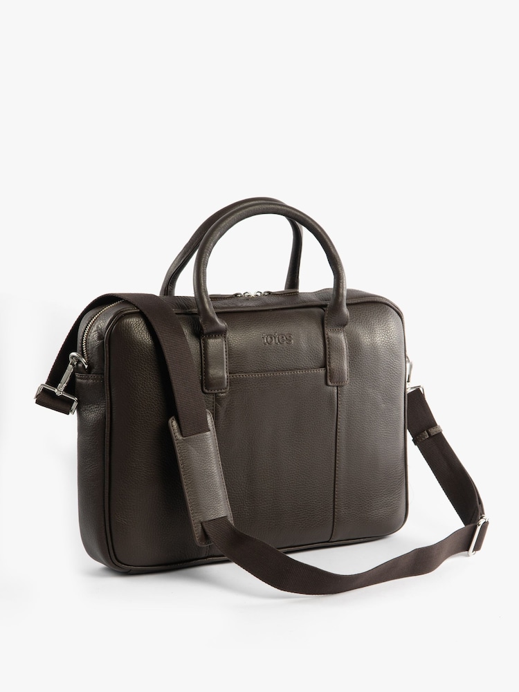Totes Brown Genuine Leather Laptop Bag - Image 2 of 5 Totes Brown Genuine Leather Laptop Bag - Image 2 of 5