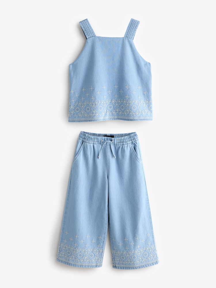 Blue Embroidered Denim Set 2 Piece - Image 1 of 1 Blue Embroidered Denim Set 2 Piece - Image 1 of 1