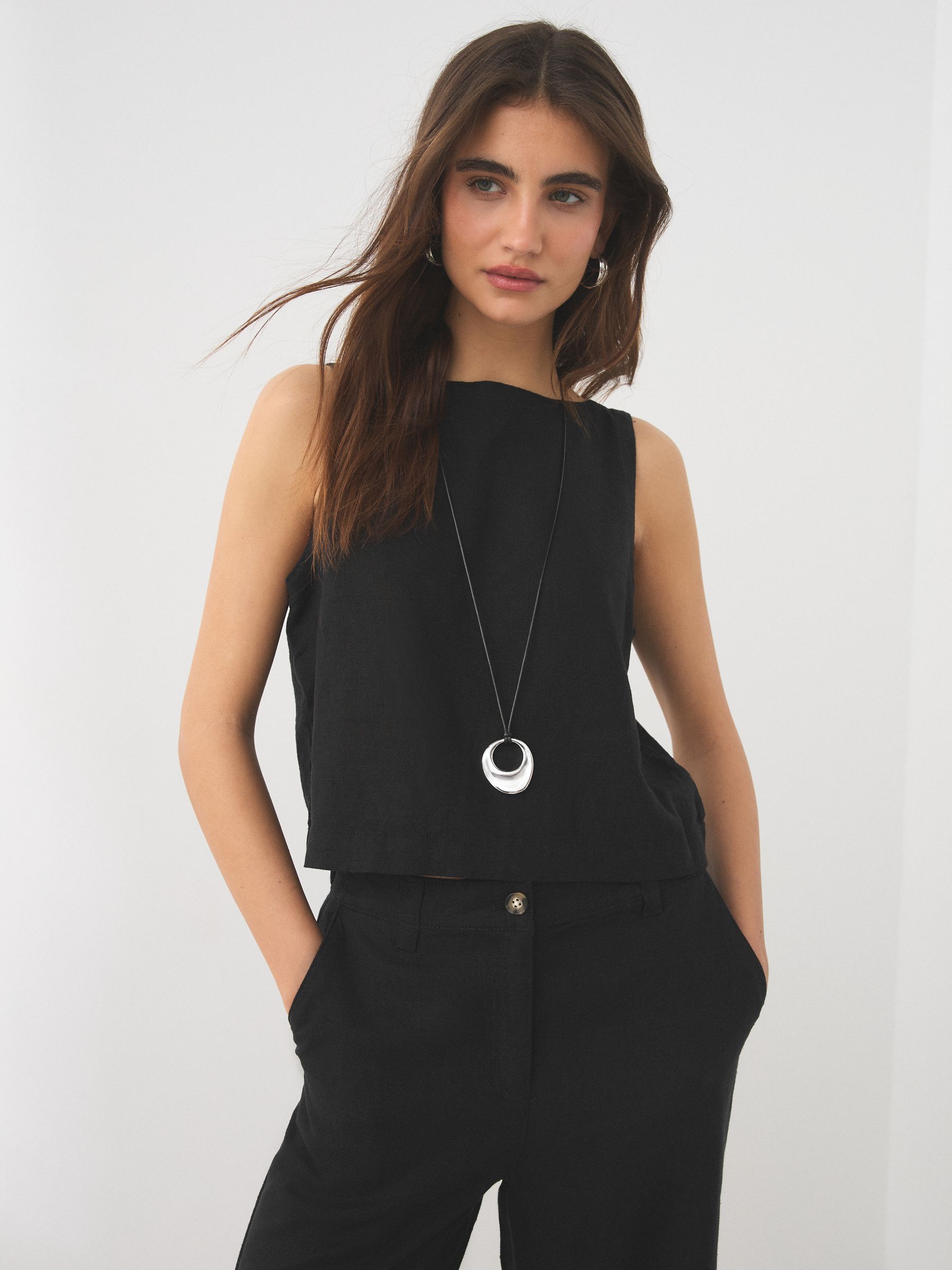 Buy Black Linen Blend Button Shell Top from Next USA