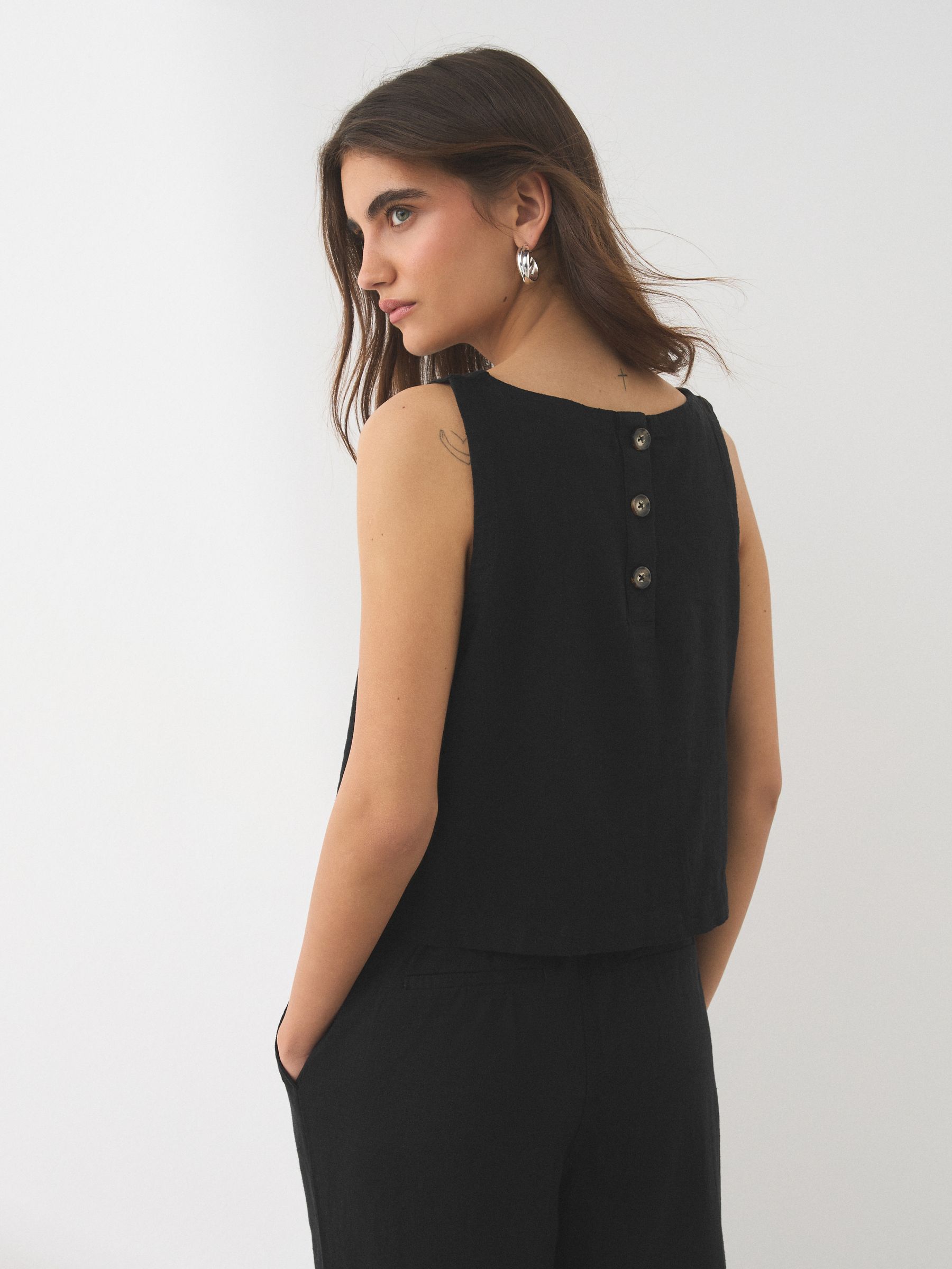 Buy Black Linen Blend Button Shell Top from the Next UK online shop