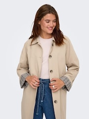 ONLY Natural Single Breasted Check Trench Coat - Image 1 of 6