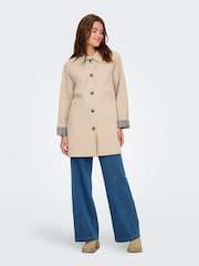 ONLY Natural Single Breasted Check Trench Coat - Image 3 of 6