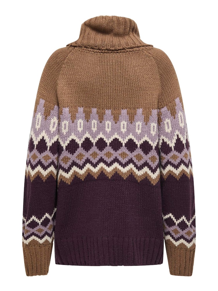 ONLY Brown Cosy Roll Neck Fairisle Pattern Jumper - Image 6 of 6 ONLY Brown Cosy Roll Neck Fairisle Pattern Jumper - Image 6 of 6