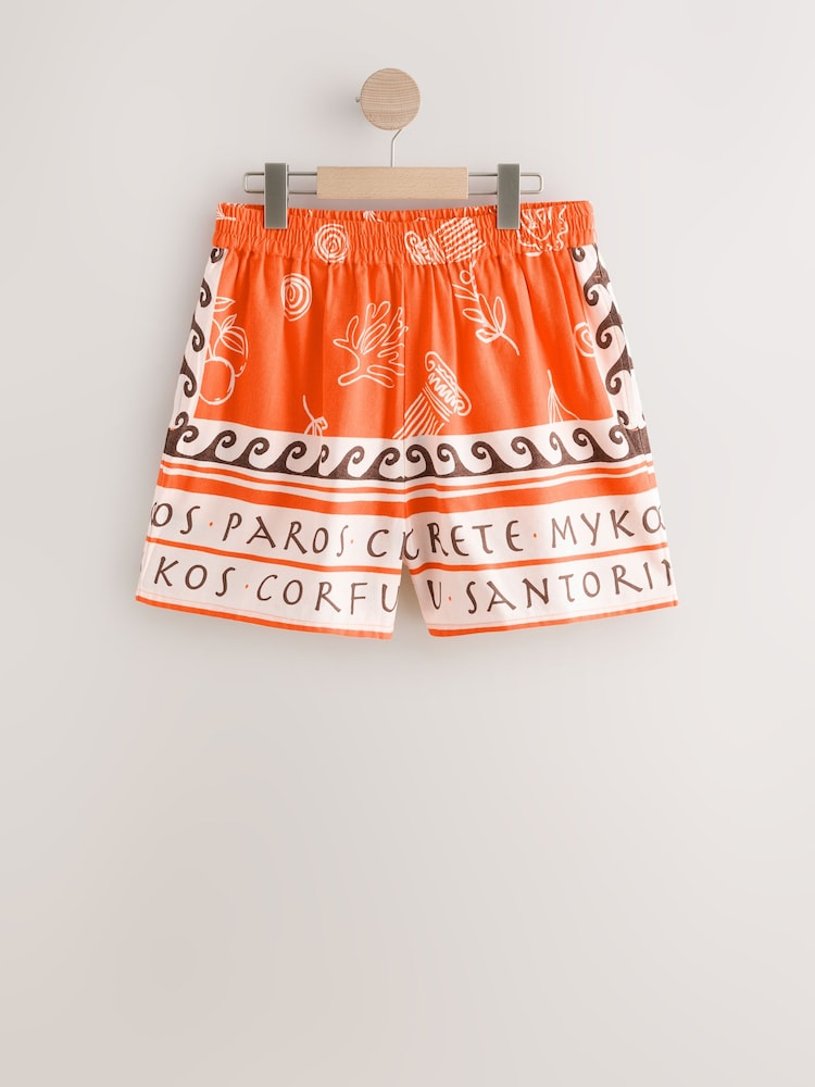 Πορτοκαλί Print - Σορτς με λινό - Εικόνα 1 από 3