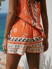 Imprimeu portocaliu - Pantaloni scurți cu in - Imaginea 5 din 9