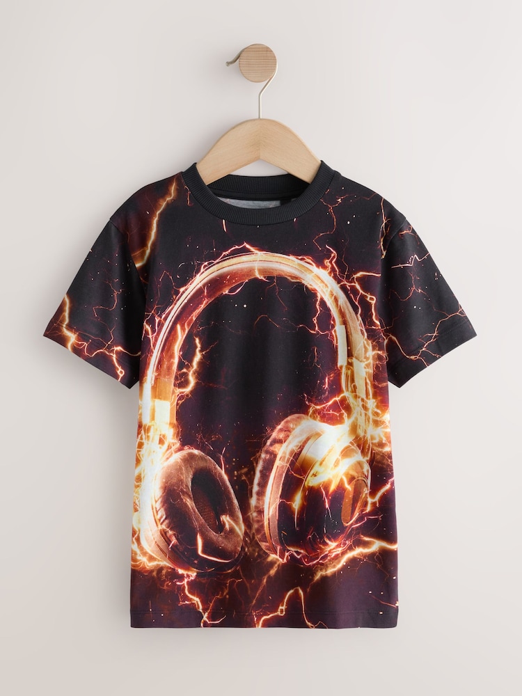 Black Headphones Short Sleeve Graphic T-Shirt (3-16yrs) - Image 1 of 4