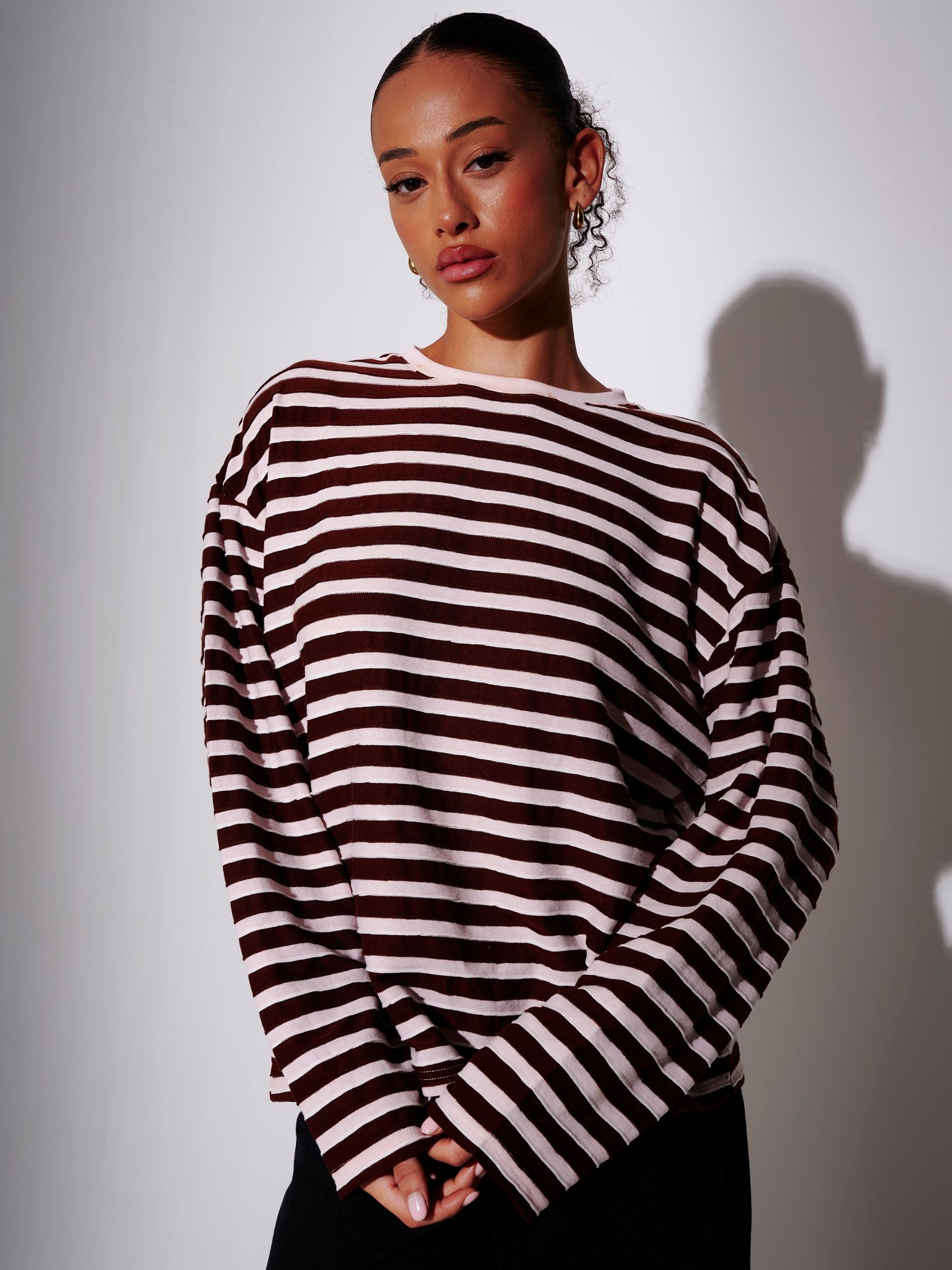 Buy South Beach Brown/Pink Textured Stripe Long Sleeve T-Shirt