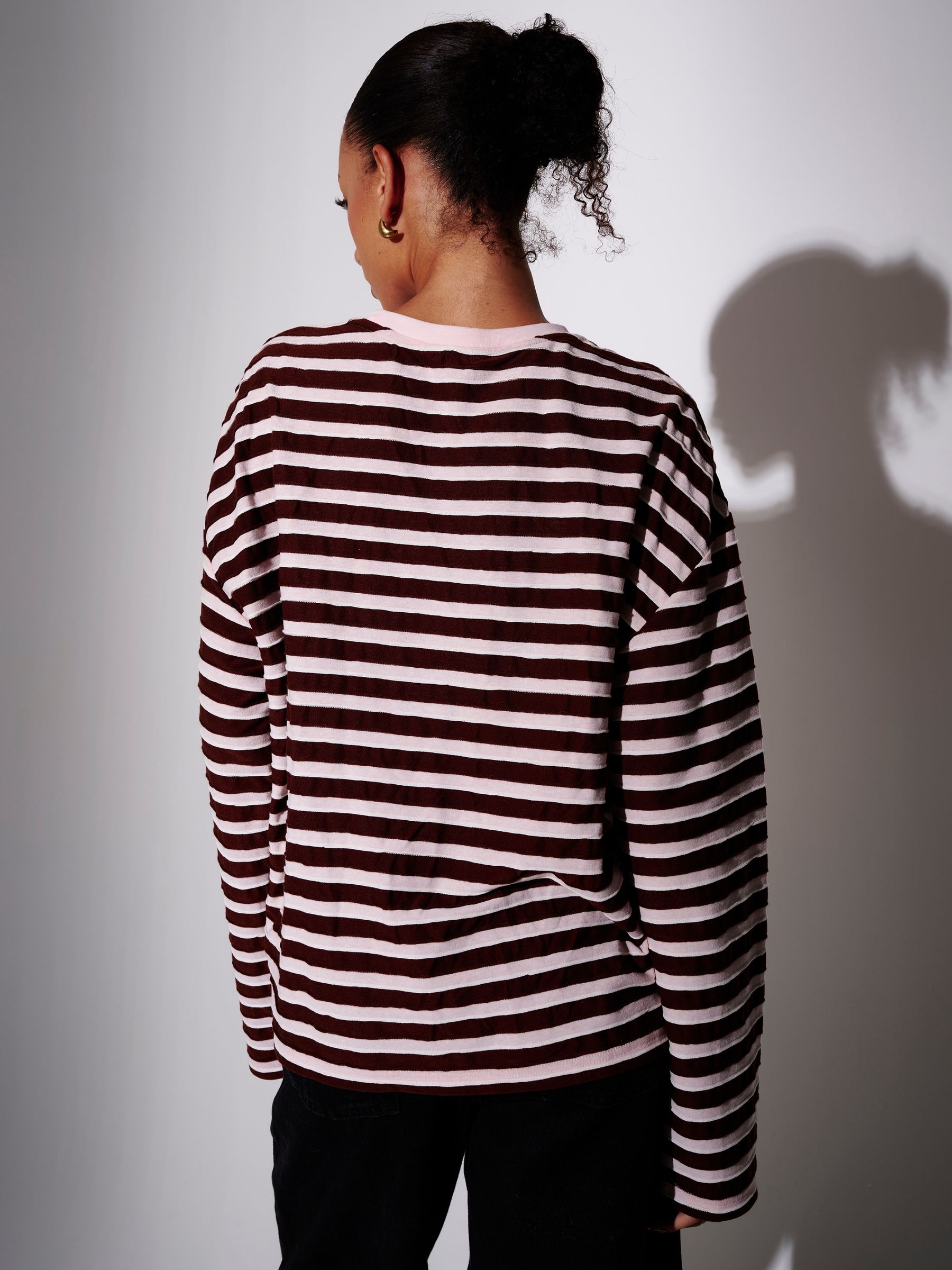 Buy South Beach Brown/Pink Textured Stripe Long Sleeve T-Shirt