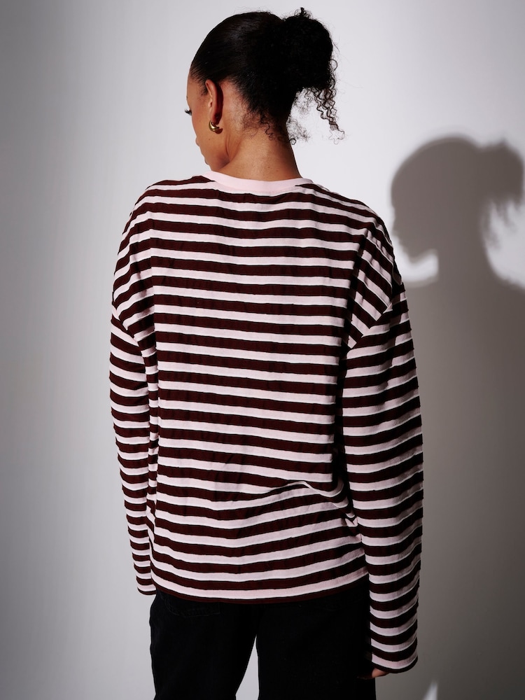 South Beach Brown Textured Stripe Long Sleeve T-Shirt - Image 2 of 4