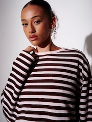 South Beach Brown Textured Stripe Long Sleeve T-Shirt - Image 4 of 4