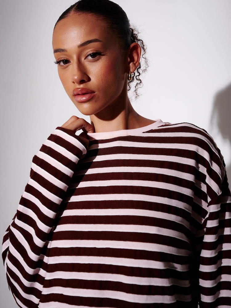 South Beach Brown Textured Stripe Long Sleeve T-Shirt - Image 4 of 4