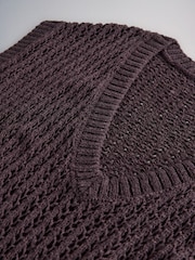 The Set 2 Pack Open Knit Beach Cover Up T-Shirt Cream/ Chocolate Brown - Image 10 of 10