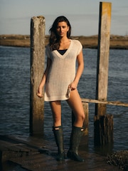 The Set 2 Pack Open Knit Beach Cover Up T-Shirt Cream/ Chocolate Brown - Image 3 of 10