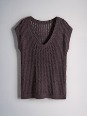 The Set 2 Pack Open Knit Beach Cover Up T-Shirt Cream/ Chocolate Brown - Image 8 of 10