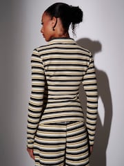 South Beach Yellow Towelling Stripe Collared Long Sleeve Zip Through Top - Image 2 of 5