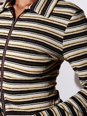 South Beach Yellow Towelling Stripe Collared Long Sleeve Zip Through Top - Image 5 of 5