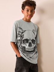Grå kranie - Kortærmet grafisk T-shirt (3-16år) - Billede 2 af 8