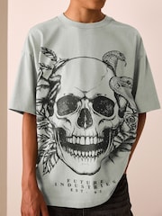 Grå kranie - Kortærmet grafisk T-shirt (3-16år) - Billede 4 af 8
