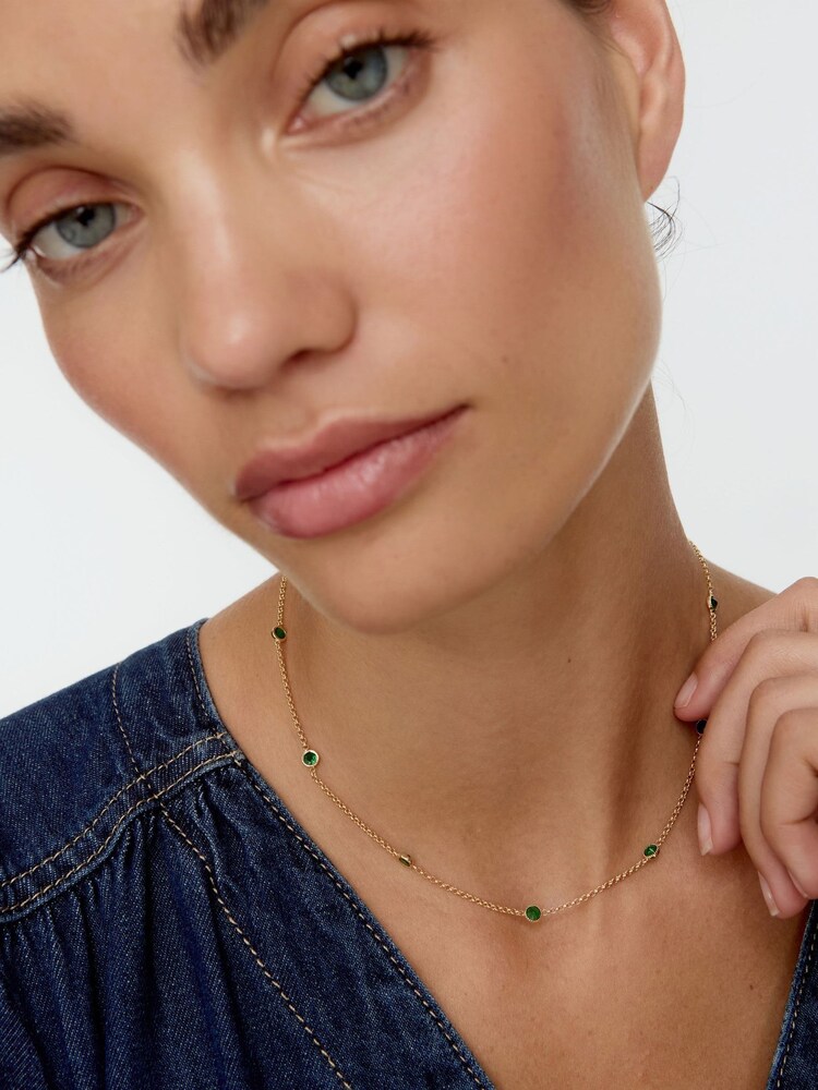 Oliver Bonas Green Maddie Stone Gold Toned Chain Necklace - Image 4 of 4