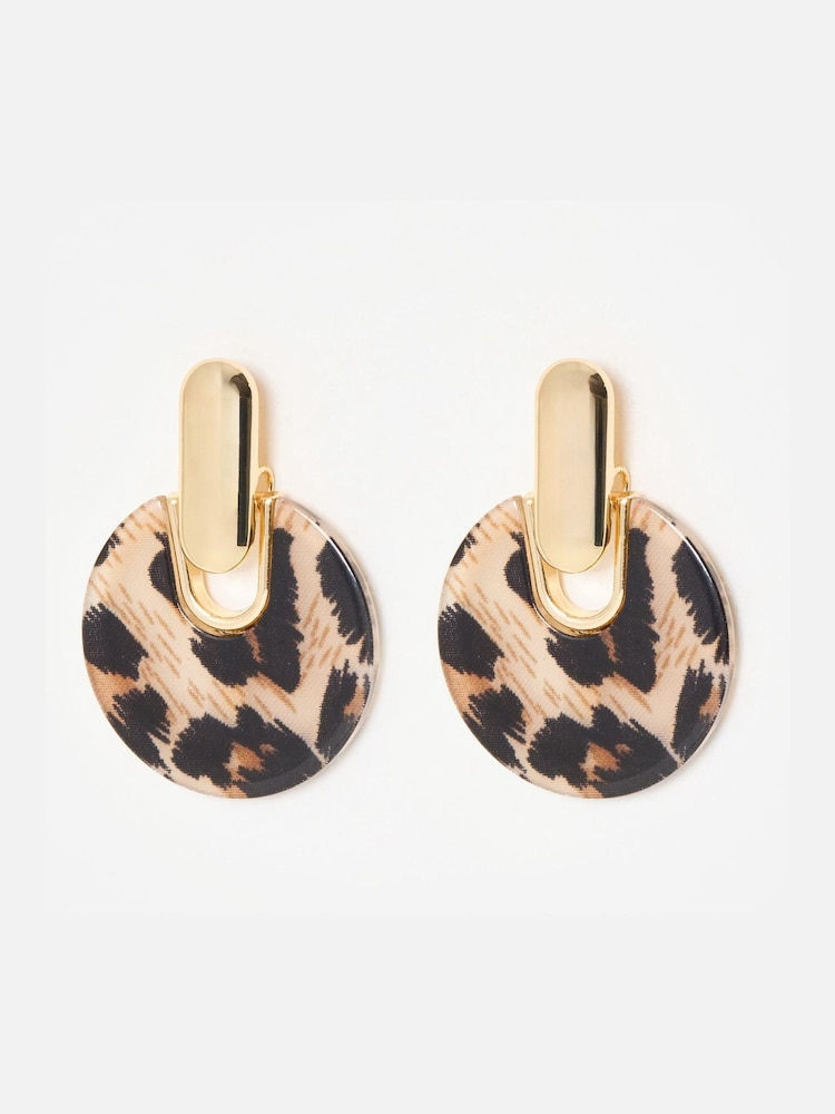 Oliver Bonas Brown Samila Animal Print Resin Drop Earrings - Image 1 of 4